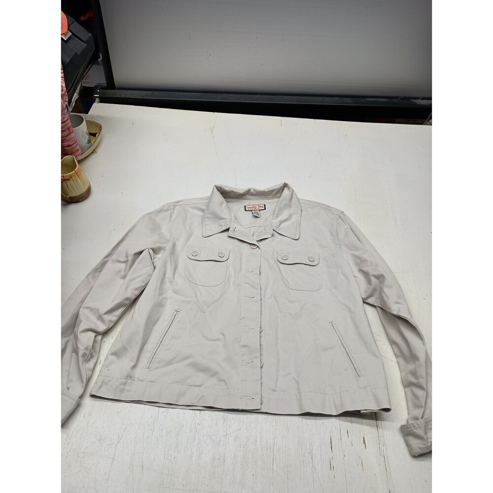 Caribbean Joe Jacket Womens XL Utility Button Front Beige Cotton Pockets